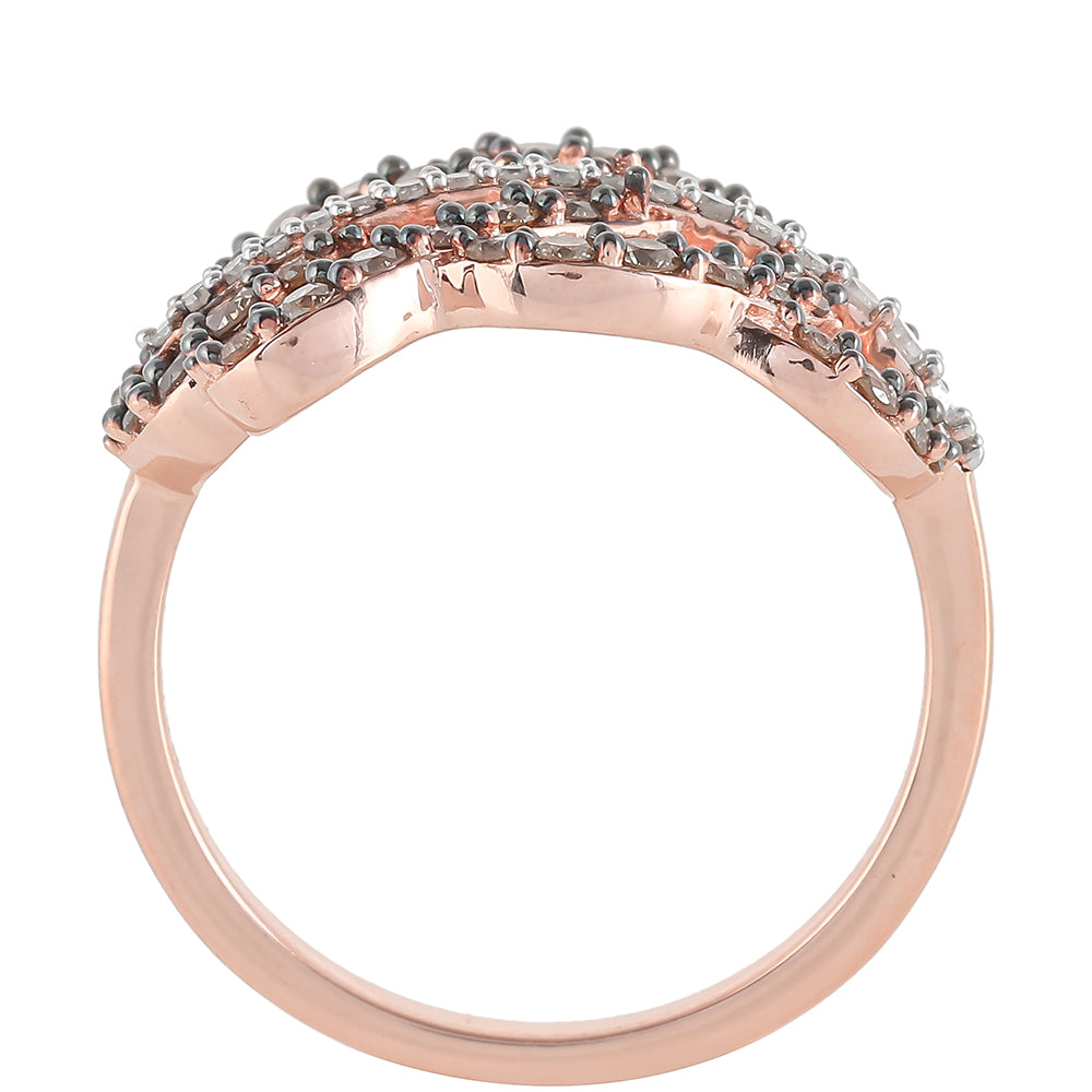 Anillo de Plata Bañada en Oro Rosa con Diamante Champagne y Diamante blanco