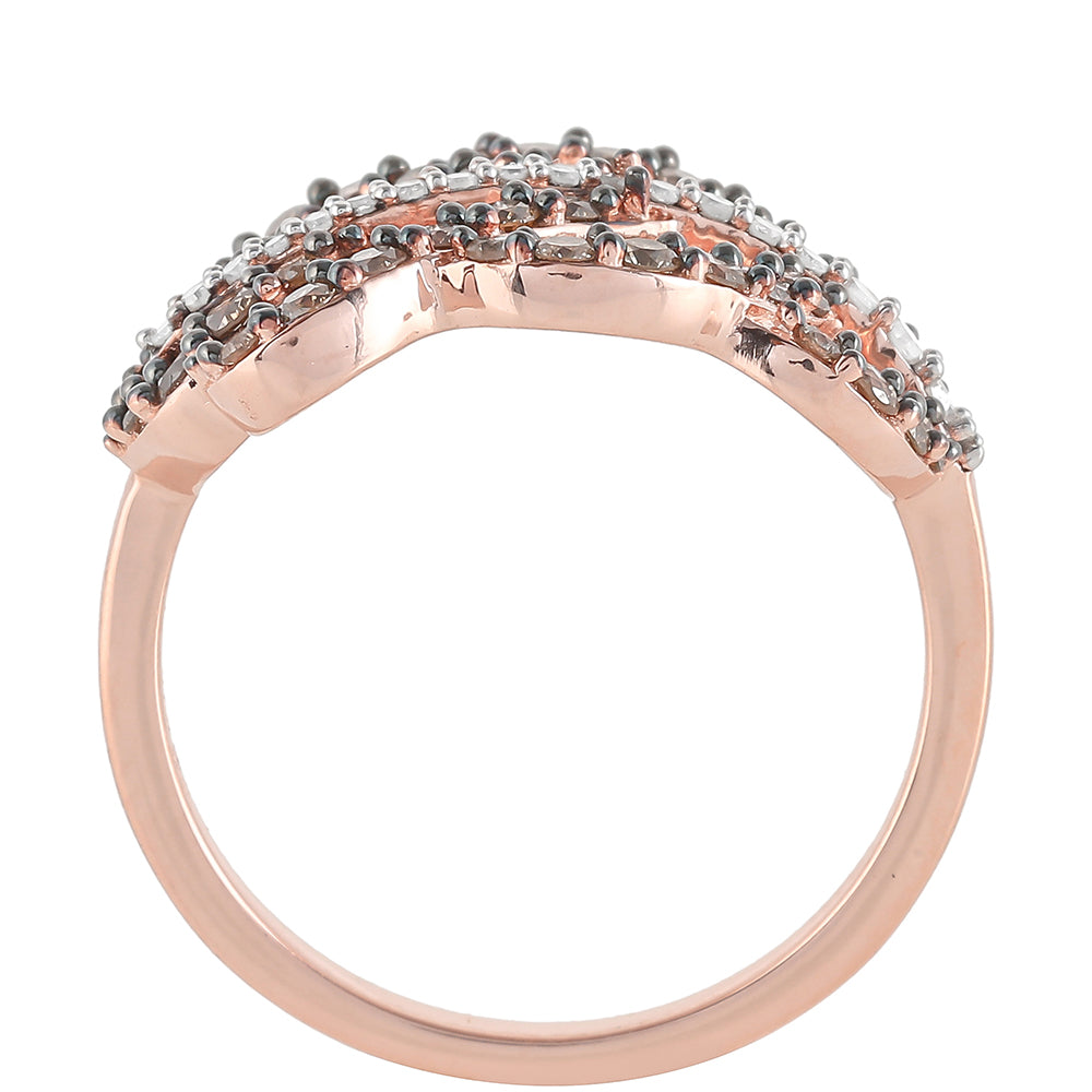 Anillo de Plata Bañada en Oro Rosa con Diamante Champagne y Diamante blanco