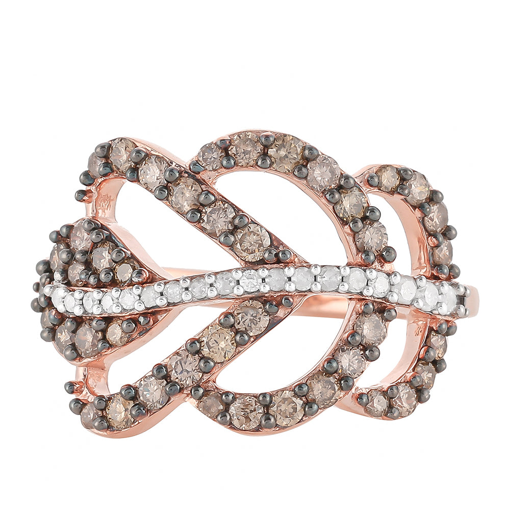 Anillo de Plata Bañada en Oro Rosa con Diamante Champagne y Diamante blanco 5 
