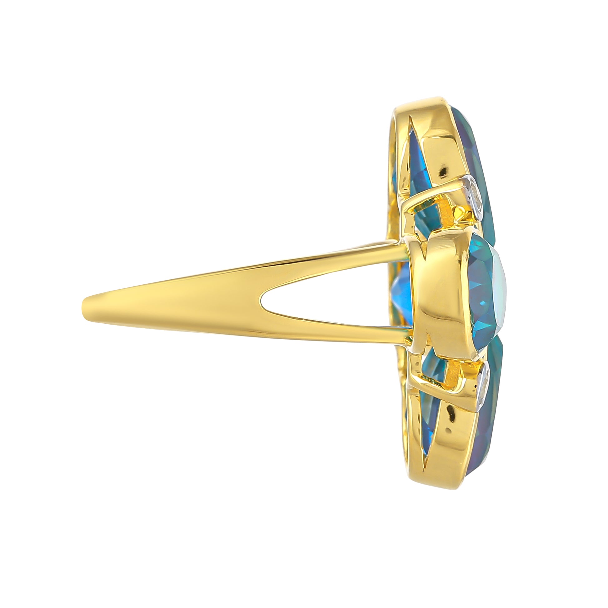 Anillo de Plata Bañada en Oro con Cuarzo Pavo Real y Topacio Blanco 2 