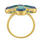 Anillo de Plata Bañada en Oro con Cuarzo Pavo Real y Topacio Blanco