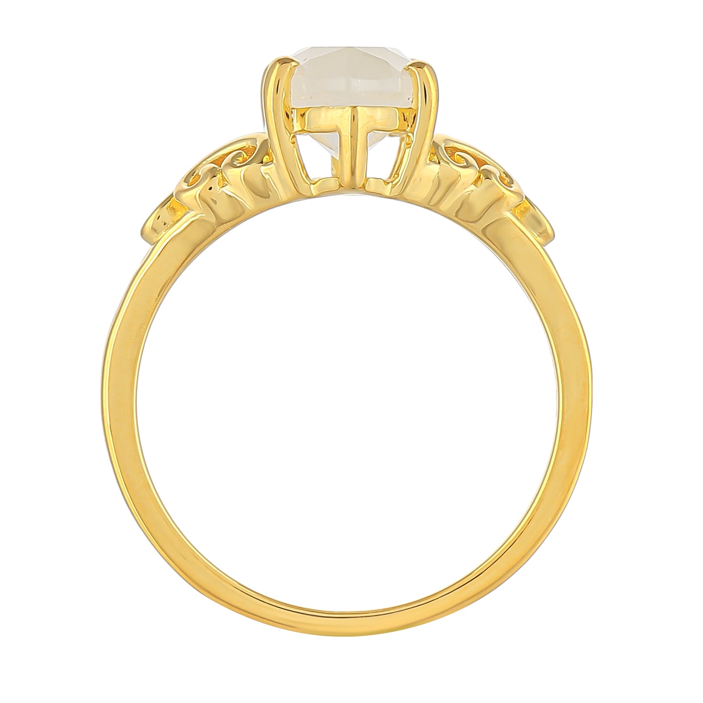 Anillo de Plata Bañada en Oro con Piedra Lunar Arco Iris