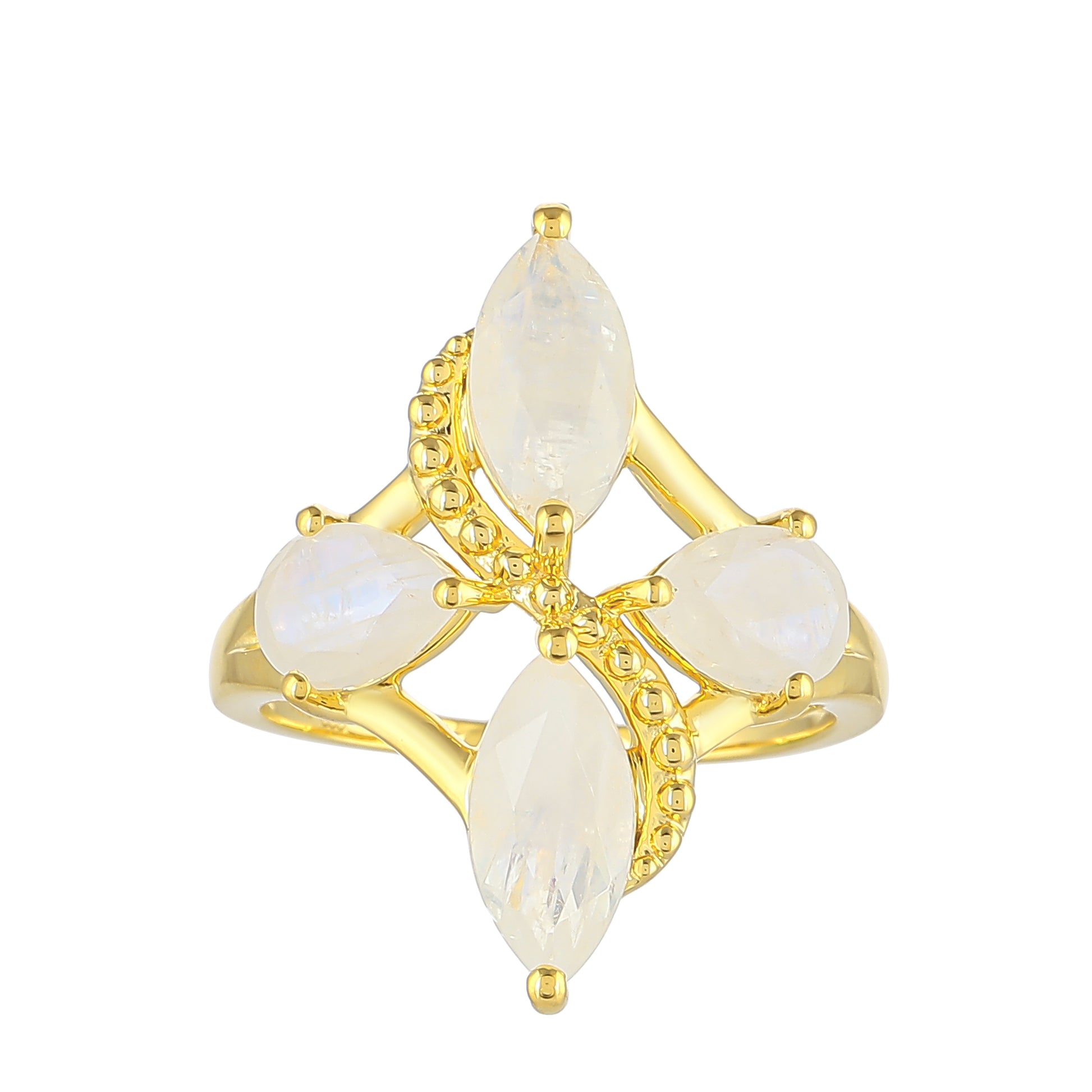 Anillo de Plata Bañada en Oro con Piedra Lunar Arco Iris 1 
