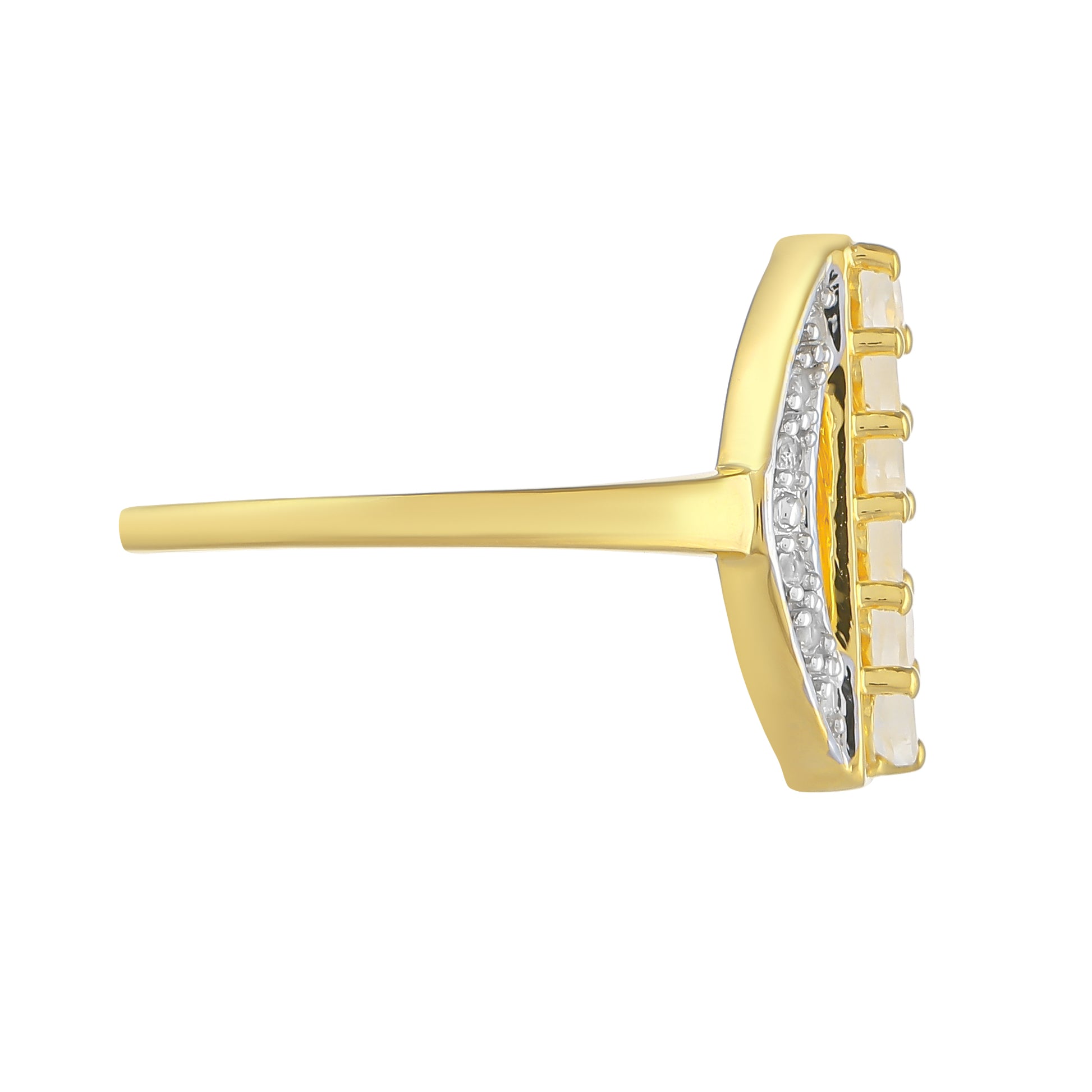 Anillo de Plata Bañada en Oro con Piedra Lunar Arco Iris y Topacio Blanco 2 