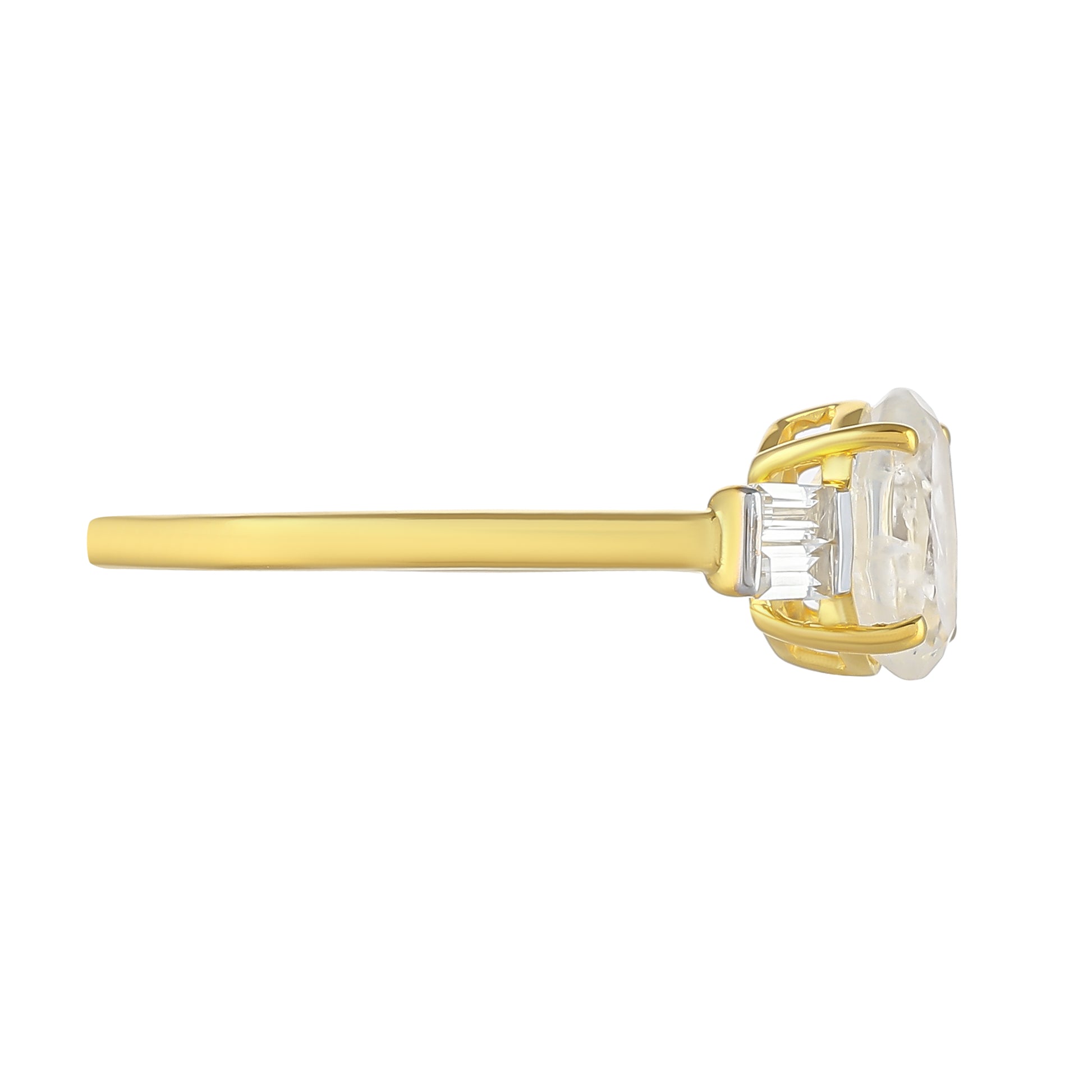 Anillo de Plata Bañada en Oro con Piedra Lunar Arco Iris y Topacio Blanco 2 