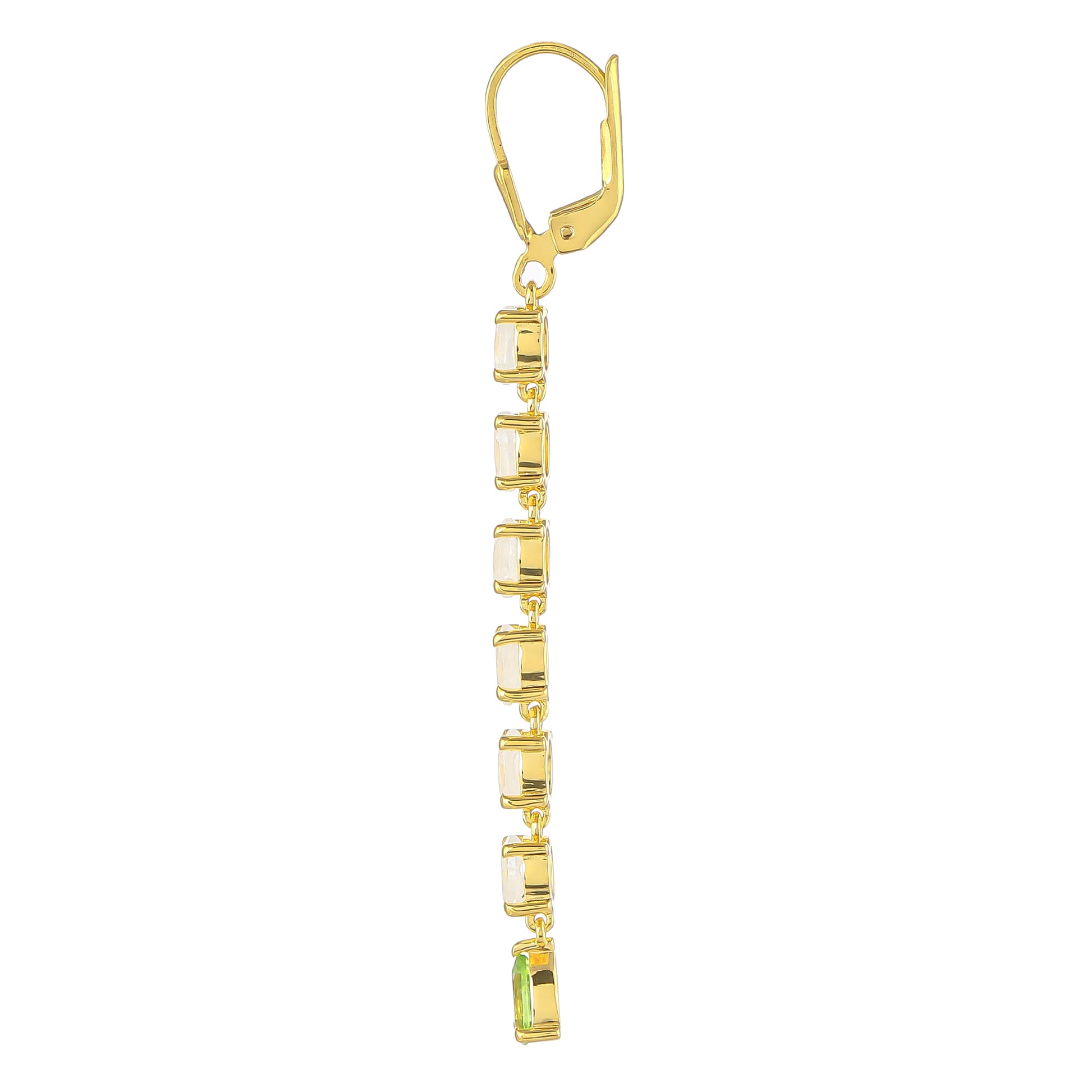Pendientes de Plata Bañada en Oro con Piedra Lunar Arco Iris y Peridoto 2 