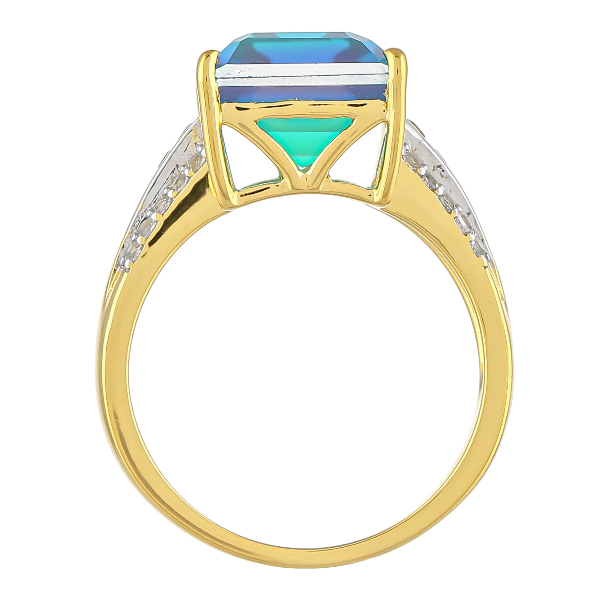 Anillo de Plata Bañada en Oro con Cuarzo Pavo Real y Topacio Blanco 4 