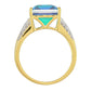 Anillo de Plata Bañada en Oro con Cuarzo Pavo Real y Topacio Blanco
