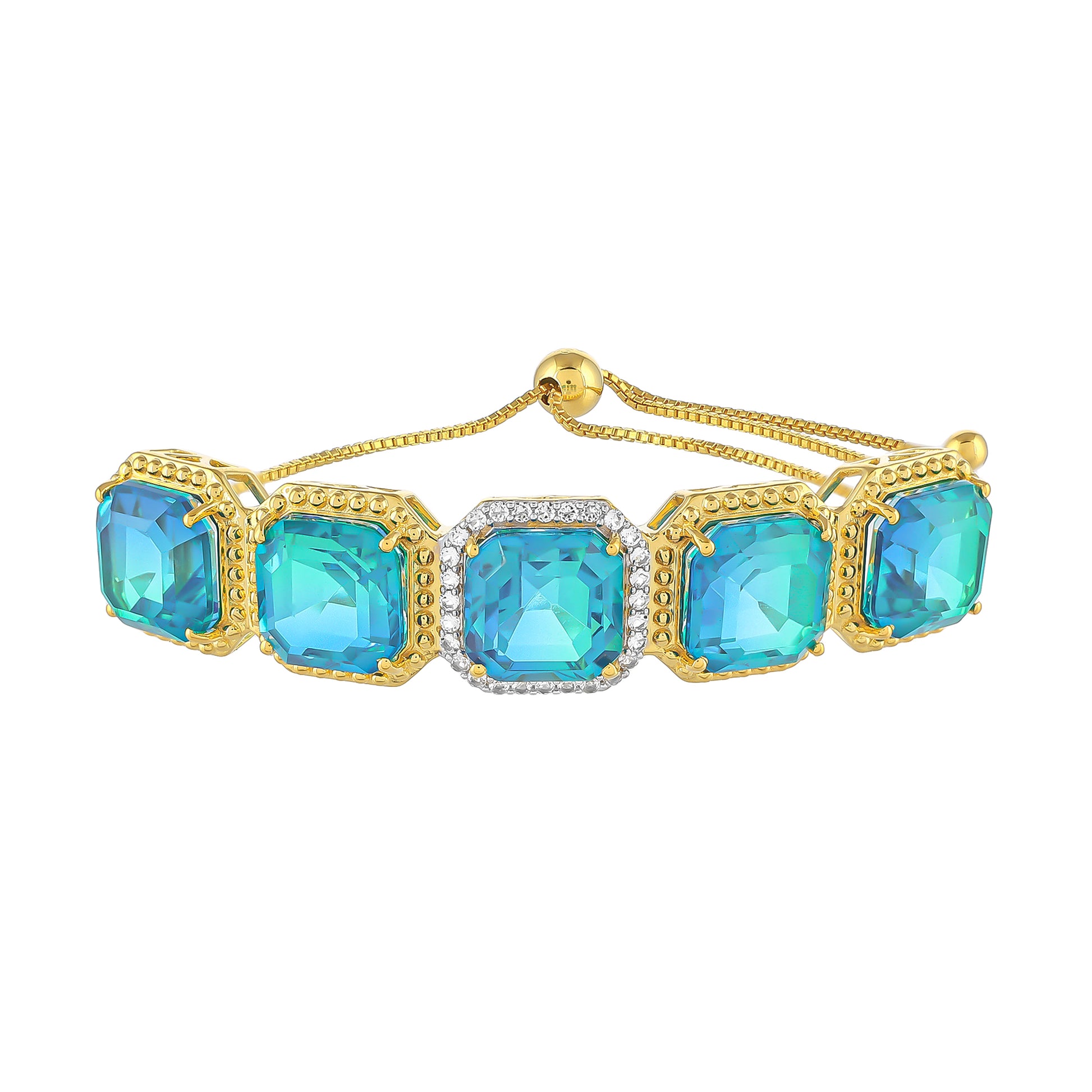 Pulsera de Plata Bañada en Oro con Cuarzo Pavo Real y Topacio Blanco 1 