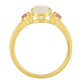 Anillo de Plata Bañada en Oro con Piedra Lunar Arco Iris y Rubí de Tailandia