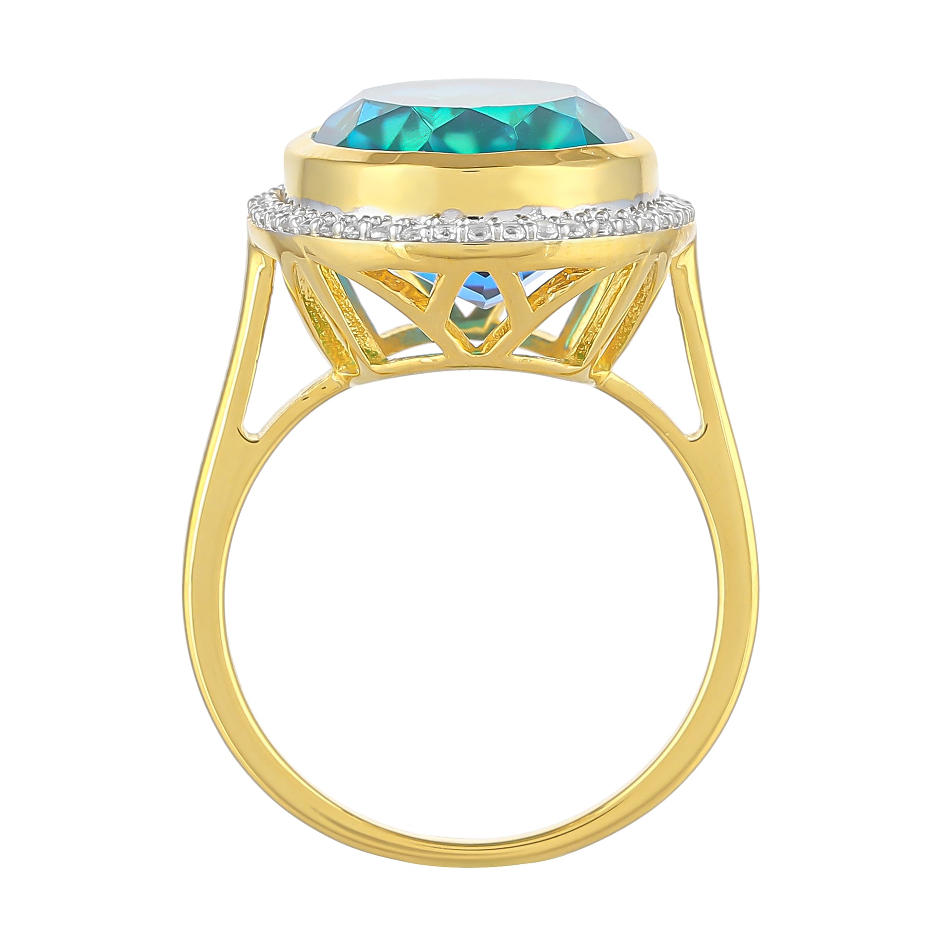 Anillo de Plata Bañada en Oro con Cuarzo Pavo Real y Topacio Blanco 4 