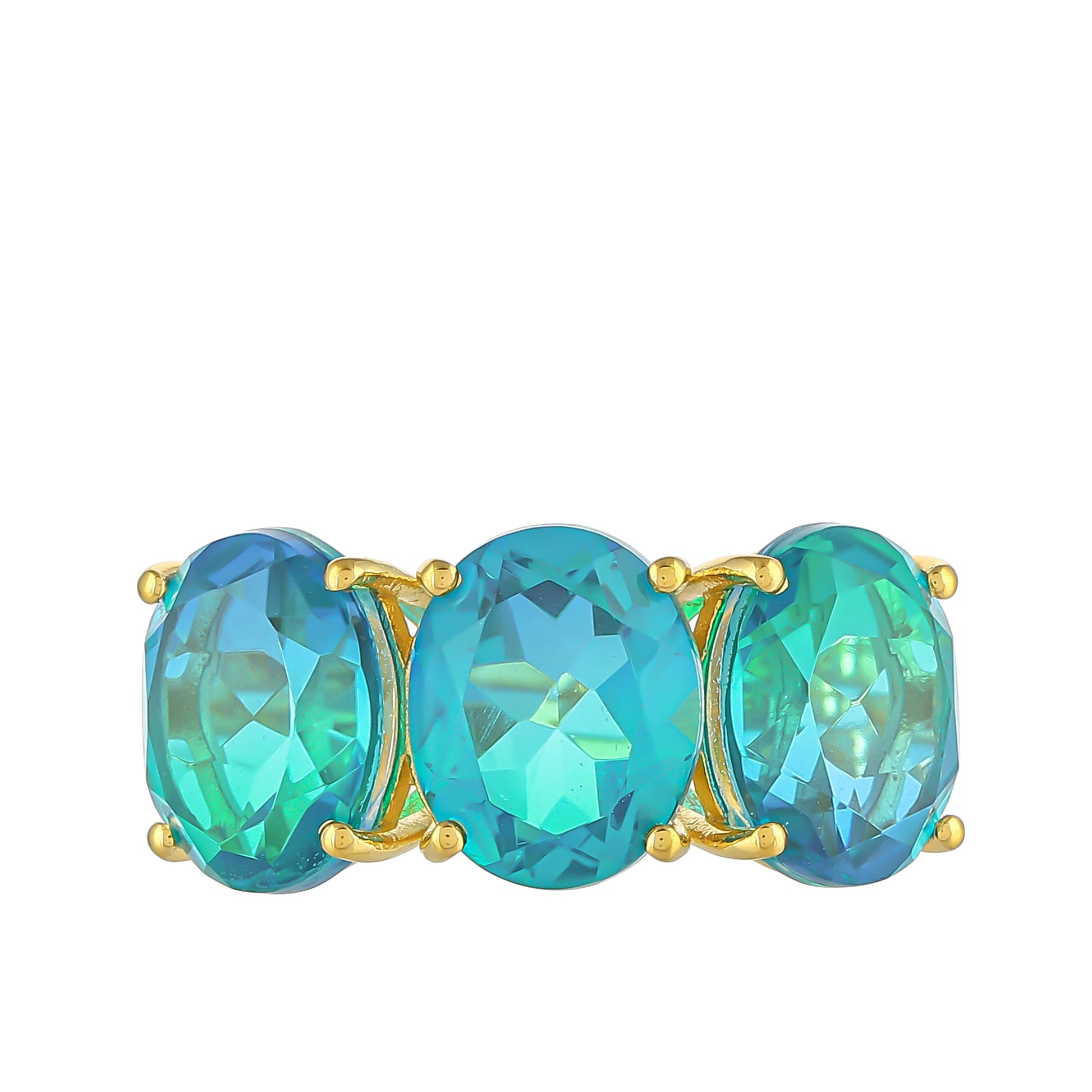 Anillo de Plata Bañada en Oro con Cuarzo Pavo Real 1 