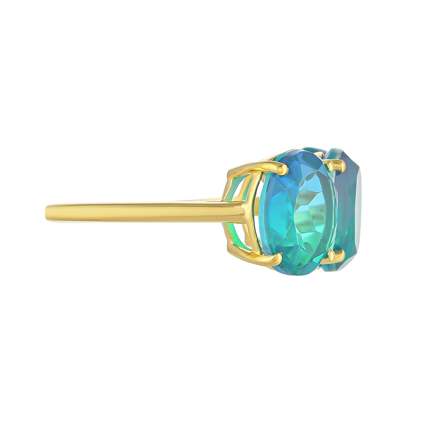 Anillo de Plata Bañada en Oro con Cuarzo Pavo Real