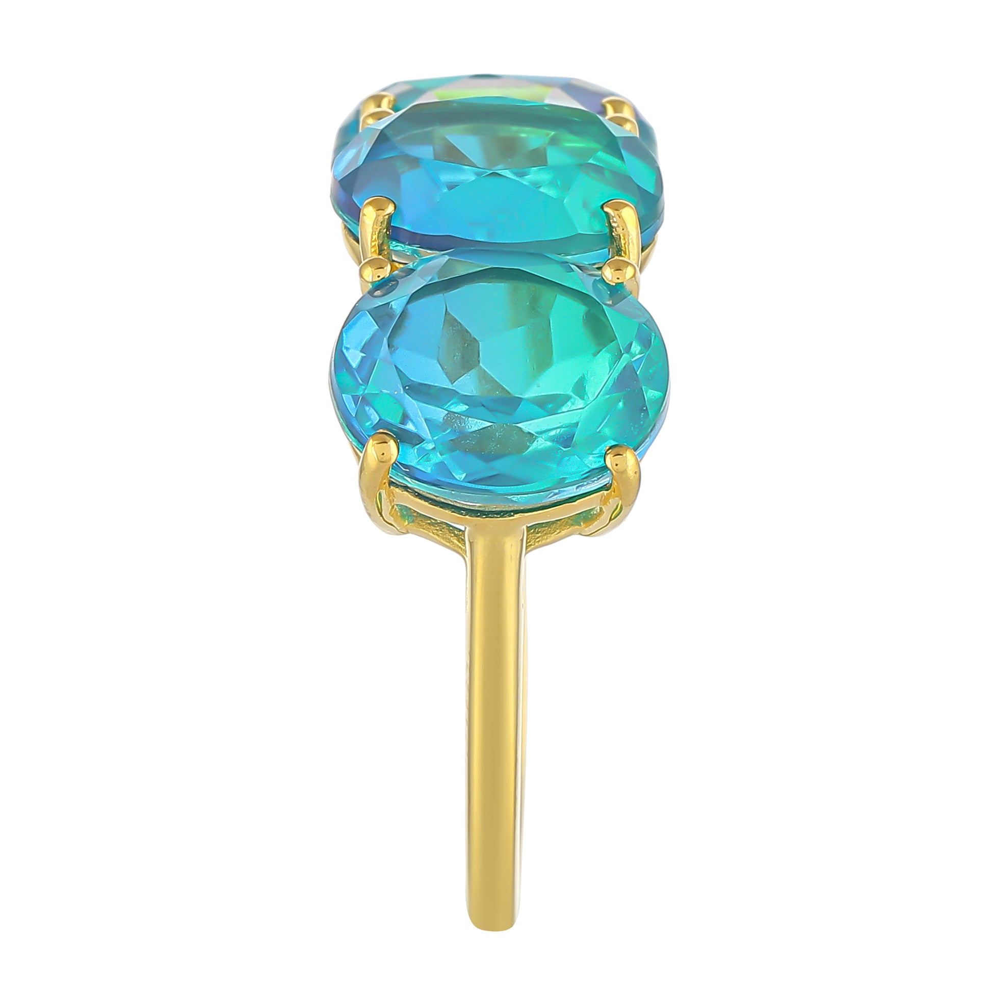 Anillo de Plata Bañada en Oro con Cuarzo Pavo Real 3 
