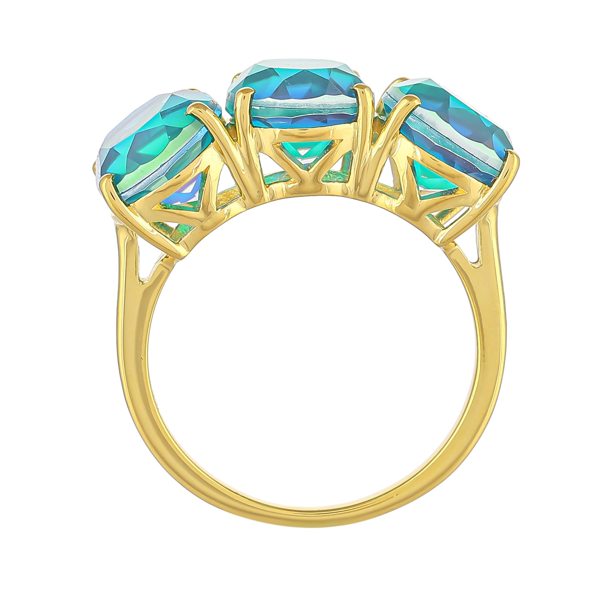 Anillo de Plata Bañada en Oro con Cuarzo Pavo Real 4 