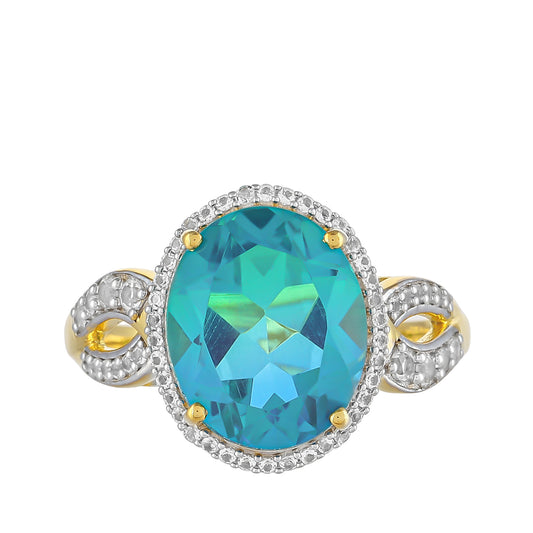 Anillo de Plata Bañada en Oro con Cuarzo Pavo Real y Topacio Blanco