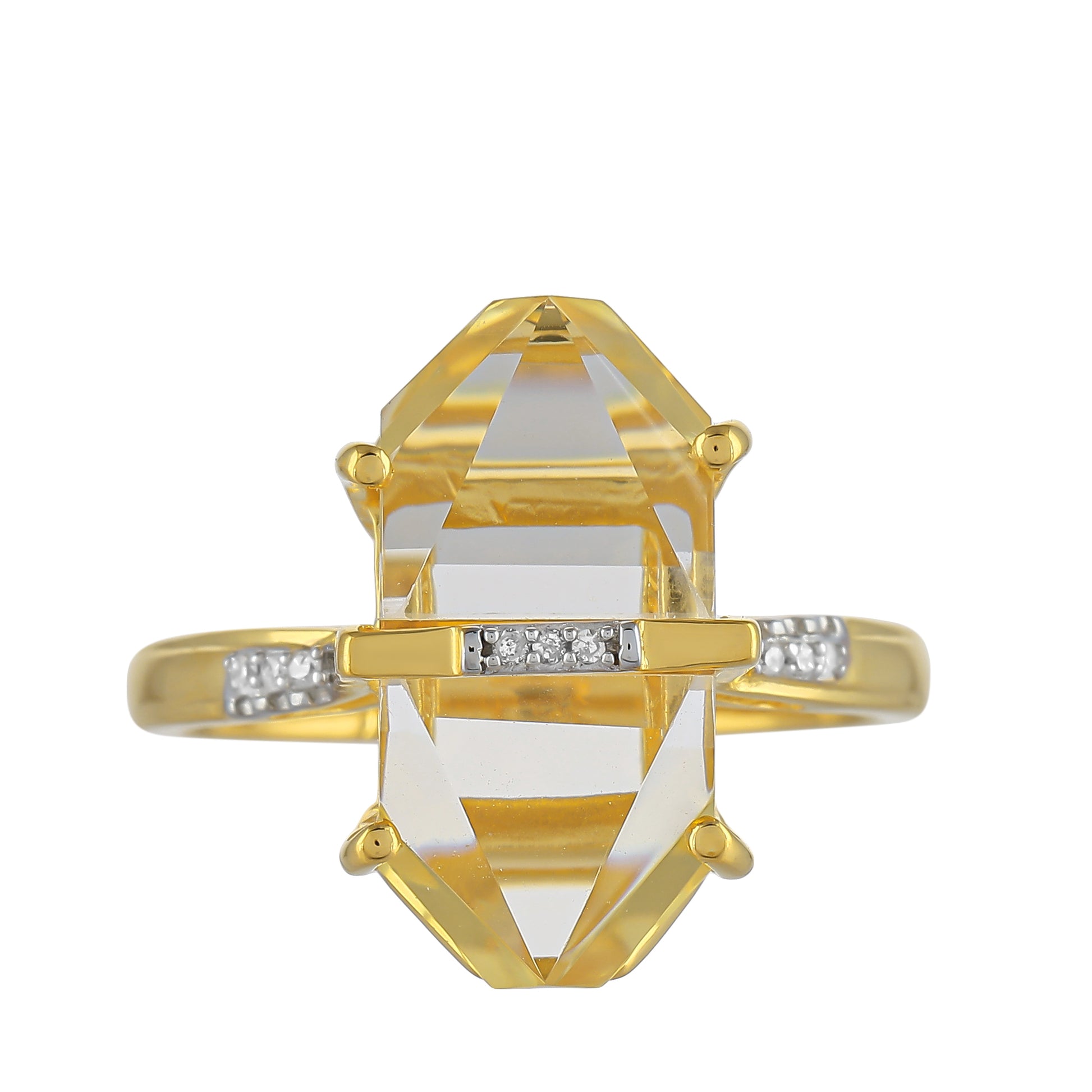 Anillo de Plata Bañada en Oro con Ópalo de fuego americano y Diamante blanco 1 