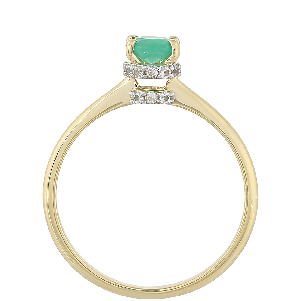 Anillo de Oro 9K con Esmeralda de Brasil y Topacio Blanco