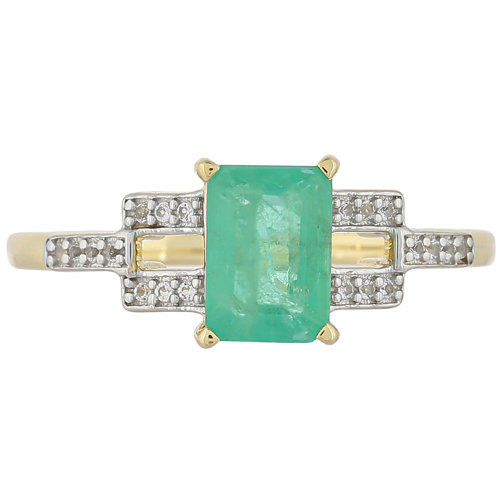 Anillo de Oro 9K con Esmeralda de Brasil y Topacio Blanco 1 