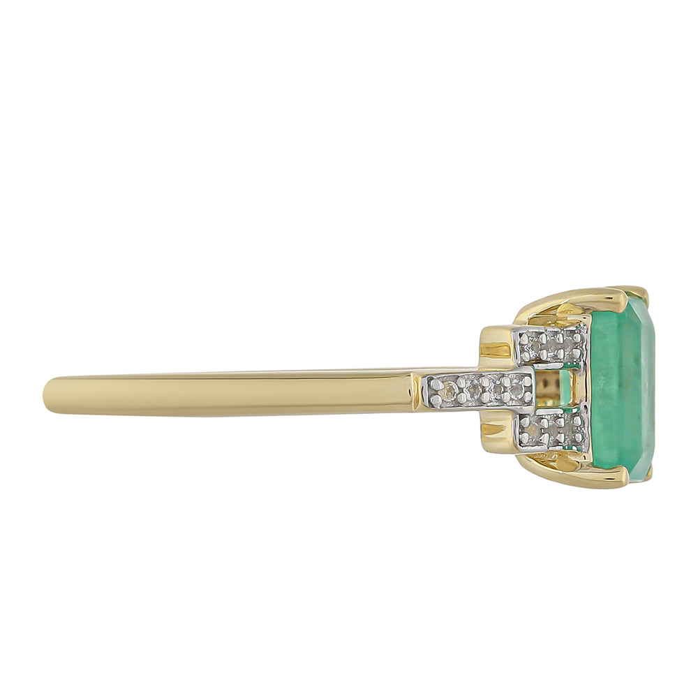 Anillo de Oro 9K con Esmeralda de Brasil y Topacio Blanco 2 