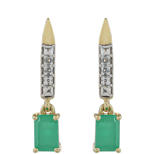 Pendientes de Oro 9K con Esmeralda de Brasil y Topacio Blanco
