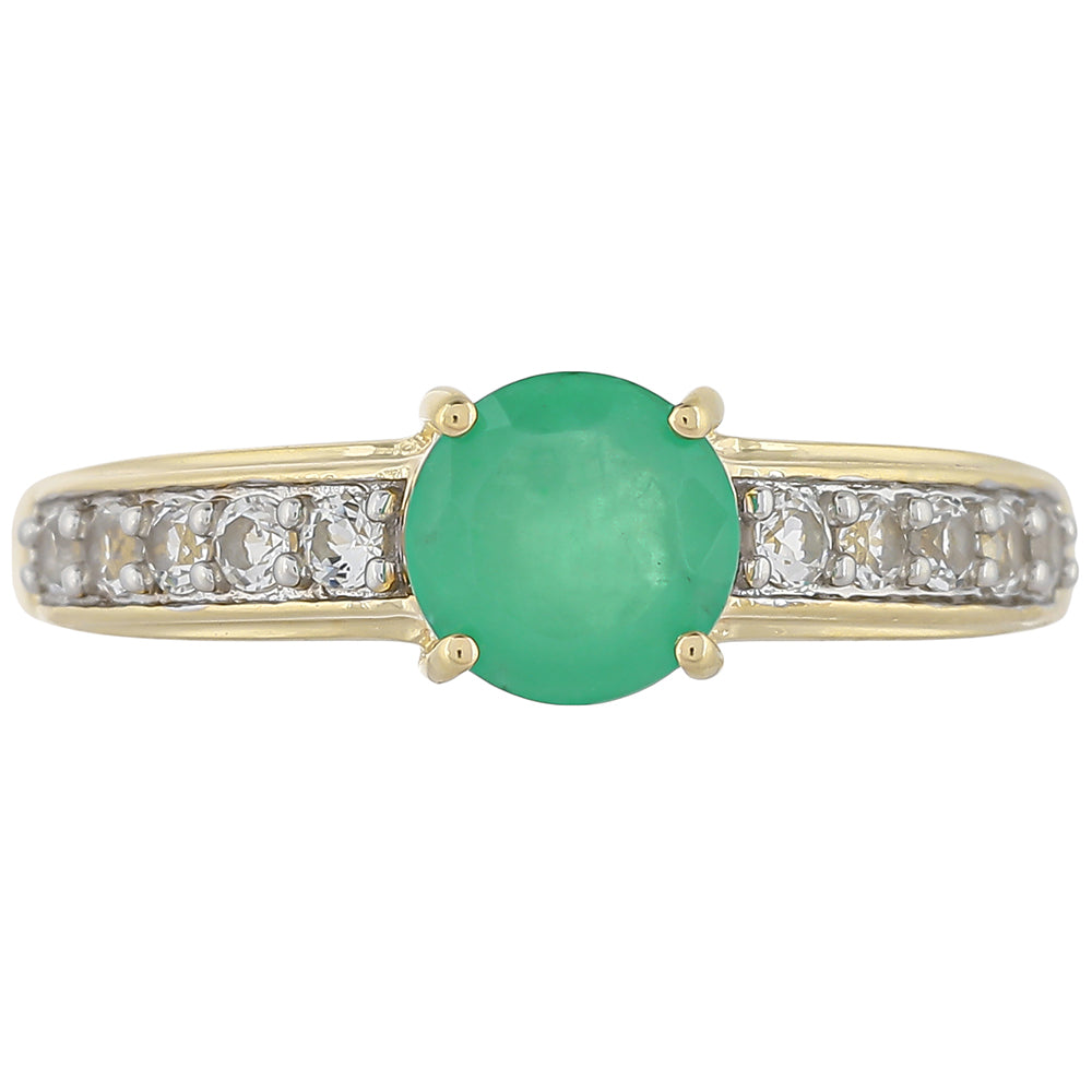 Anillo de Oro 9K con Esmeralda de Brasil y Topacio Blanco 1 