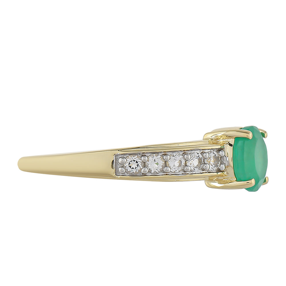 Anillo de Oro 9K con Esmeralda de Brasil y Topacio Blanco 2 