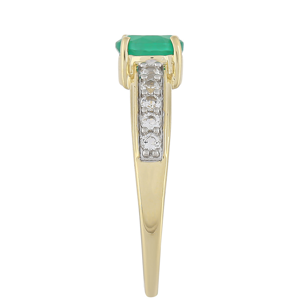 Anillo de Oro 9K con Esmeralda de Brasil y Topacio Blanco 3 