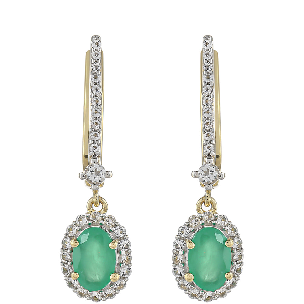 Pendientes de Oro 9K con Esmeralda de Brasil y Topacio Blanco