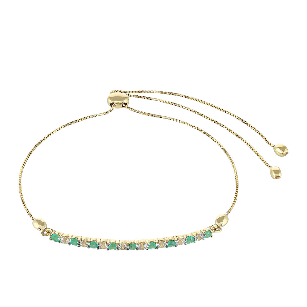 Pulsera de Oro 9K con Esmeralda de Brasil y Topacio Blanco 2 