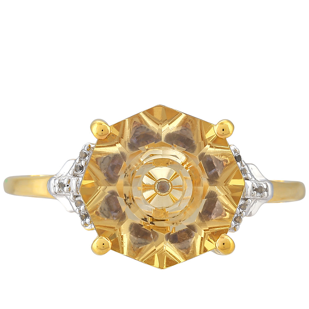 Anillo de Plata Bañada en Oro con Tanzanita y Cuarzo Champagne 1 