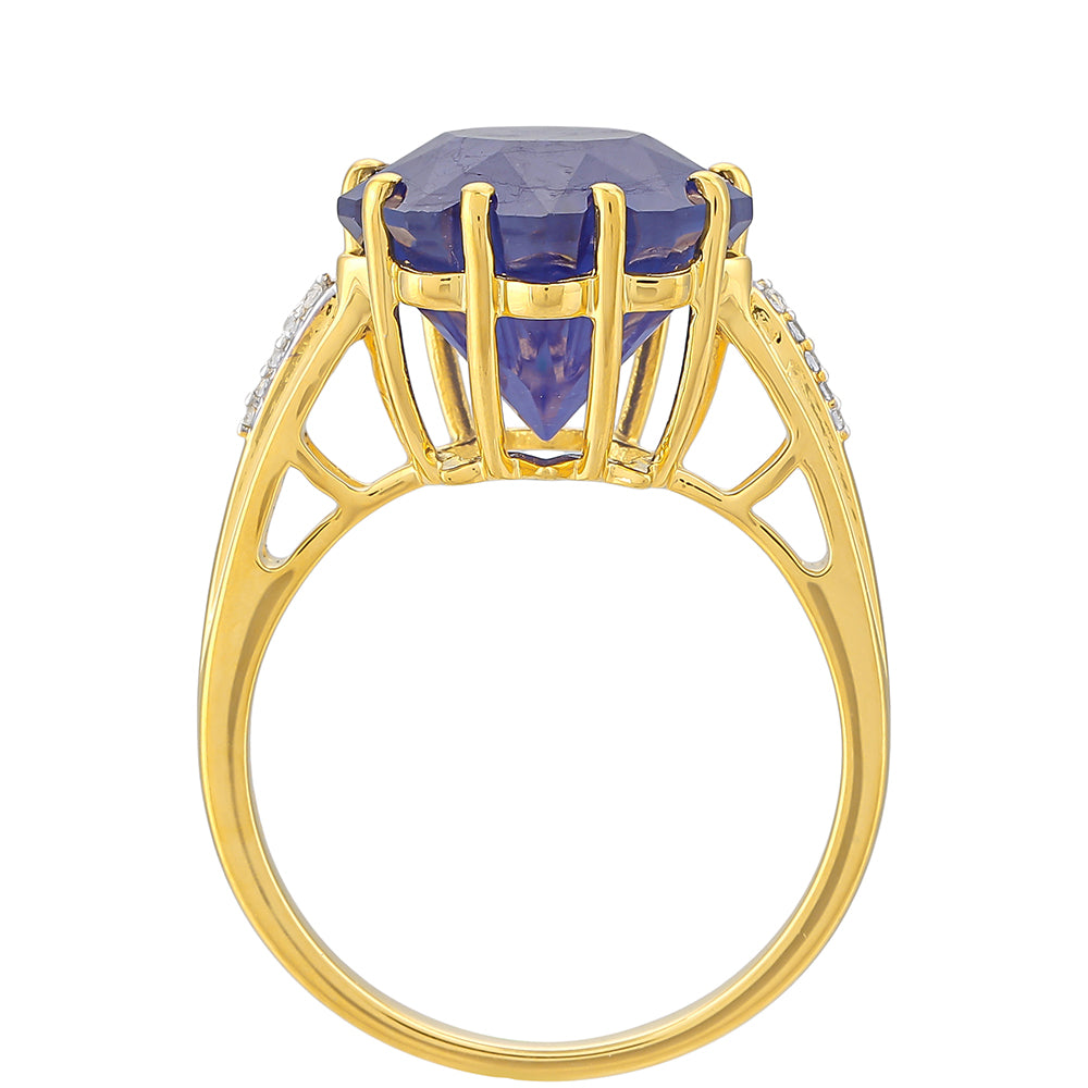 Anillo de Plata Bañada en Oro con Zafiro Azul de Tailandia y Topacio Blanco 4 