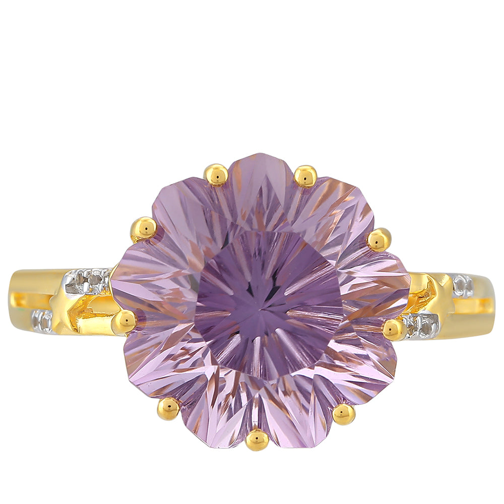 Anillo de Plata Bañada en Oro con Amatista Rosa de Francia y Topacio Blanco 1 