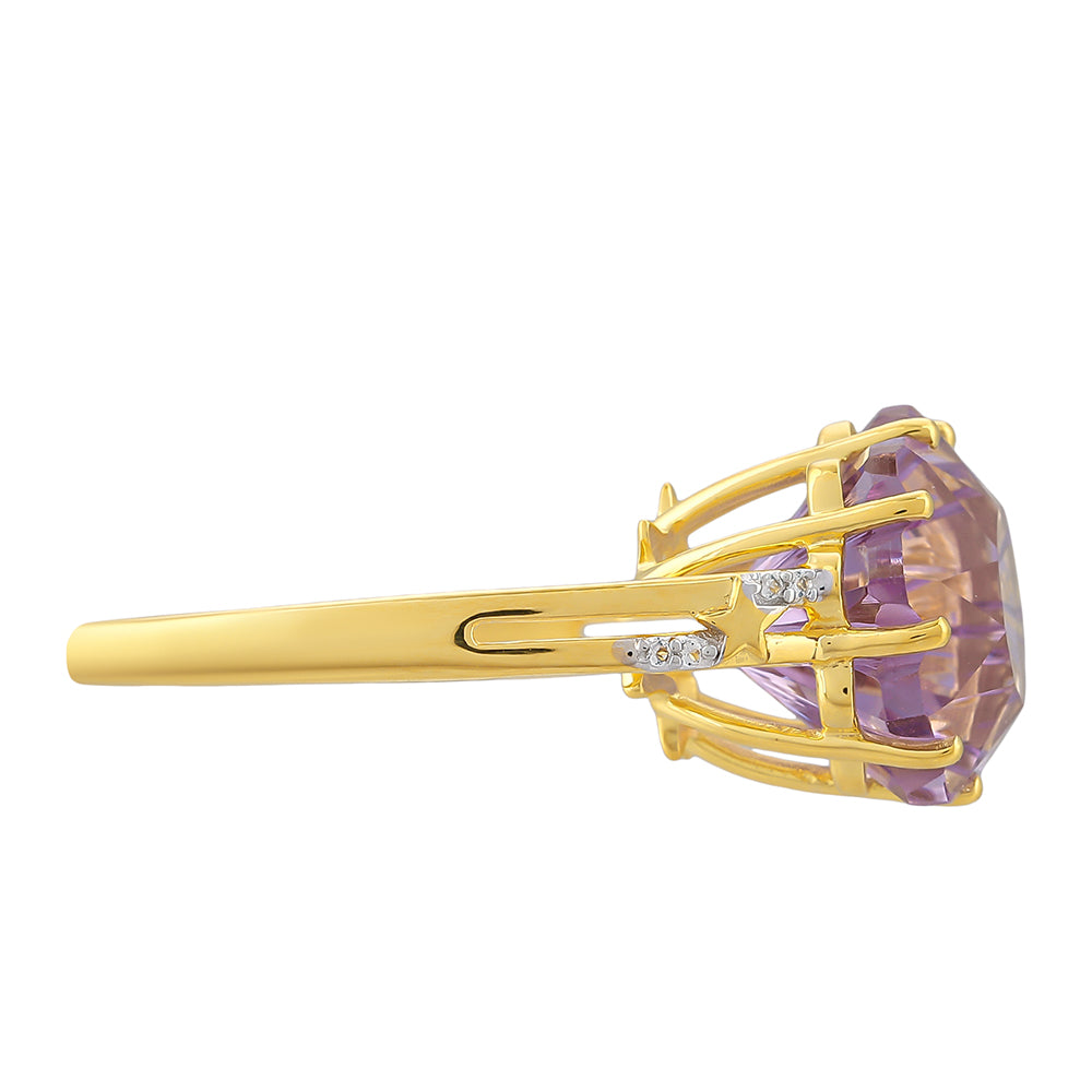Anillo de Plata Bañada en Oro con Amatista Rosa de Francia y Topacio Blanco 2 