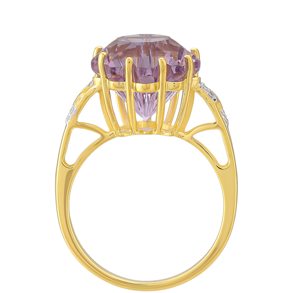 Anillo de Plata Bañada en Oro con Amatista Rosa de Francia y Topacio Blanco