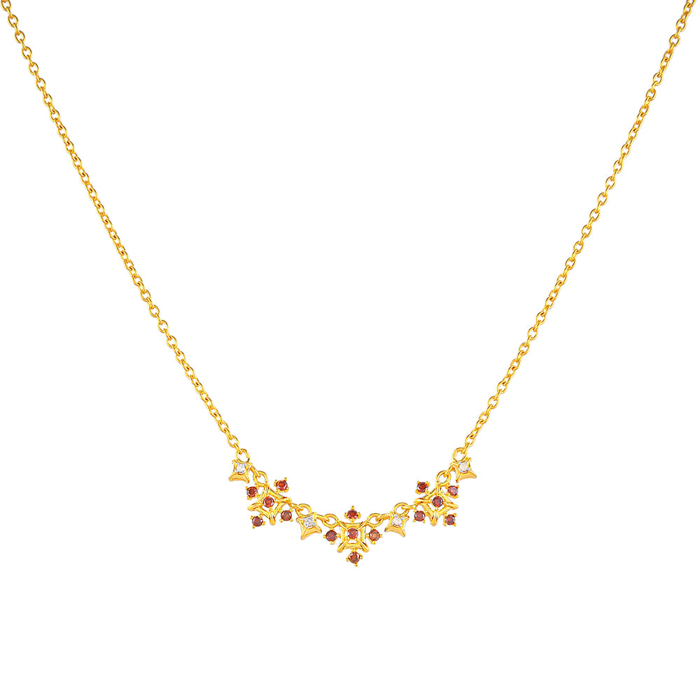 Collar de Plata Bañada en Oro con Diamante Rojo y Diamante blanco 1 