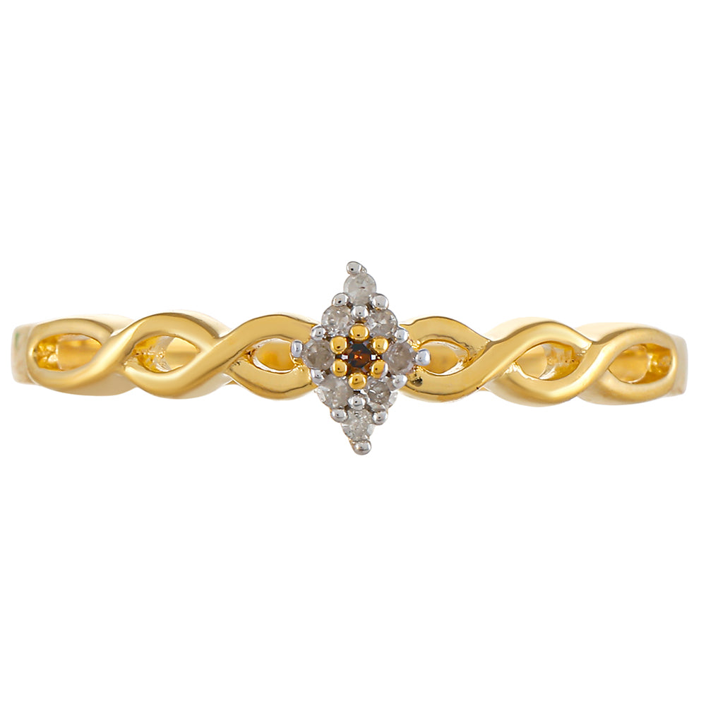 Anillo de Plata Bañada en Oro con Diamante Rojo y Diamante blanco 1 