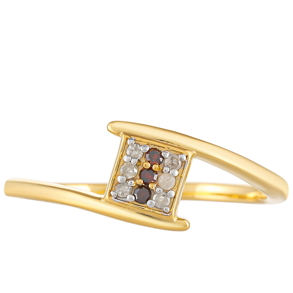 Anillo de Plata Bañada en Oro con Diamante Rojo y Diamante blanco 1 
