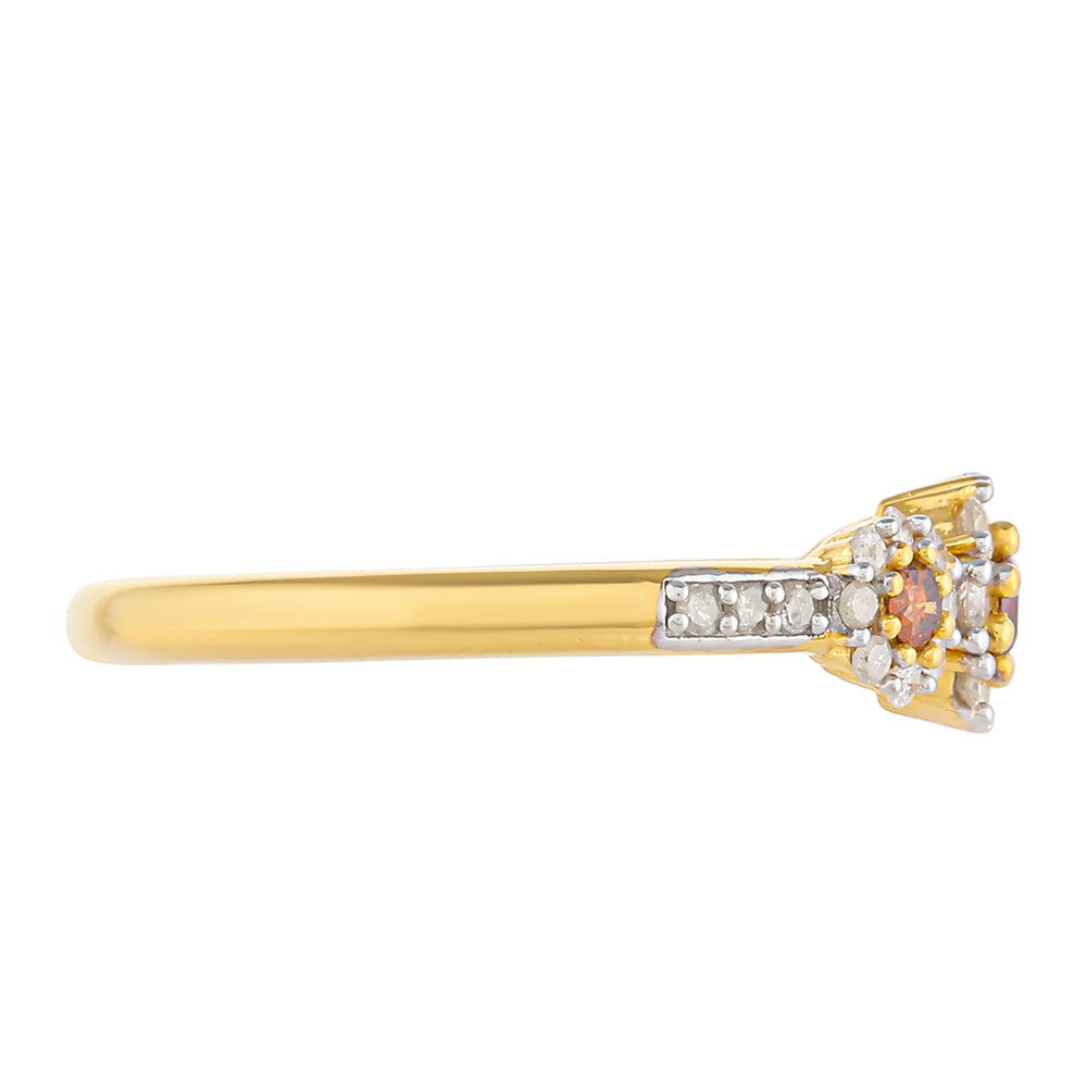 Anillo de Plata Bañada en Oro con Diamante Rojo y Diamante blanco 2 