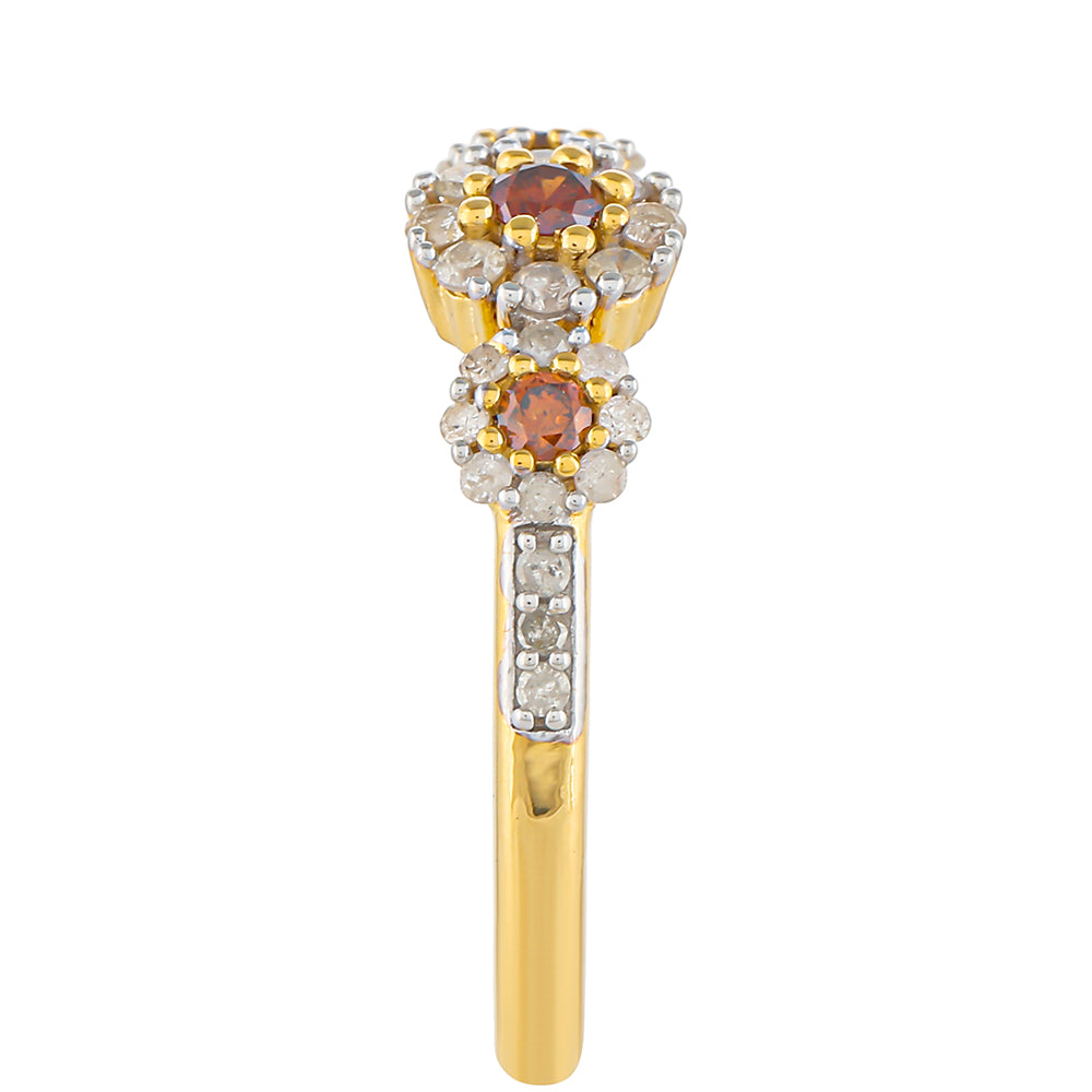Anillo de Plata Bañada en Oro con Diamante Rojo y Diamante blanco