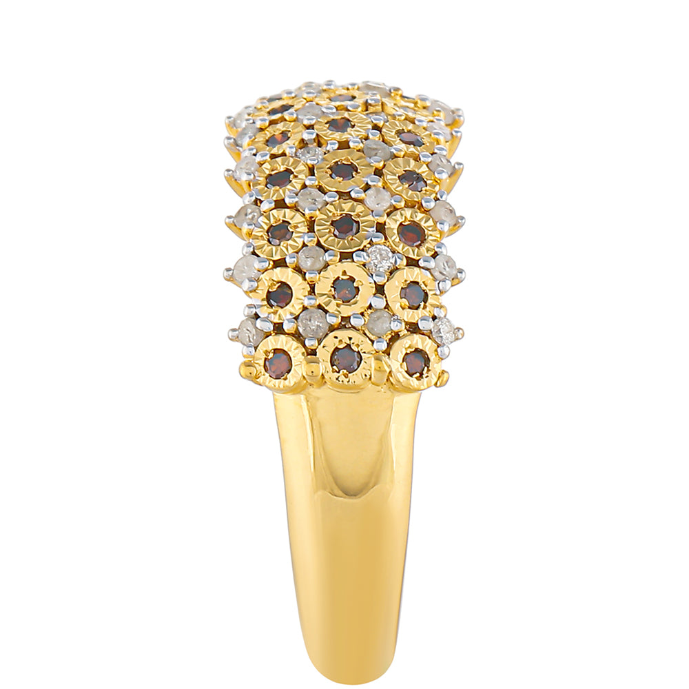 Anillo de Plata Bañada en Oro con Diamante Rojo y Diamante blanco 3 