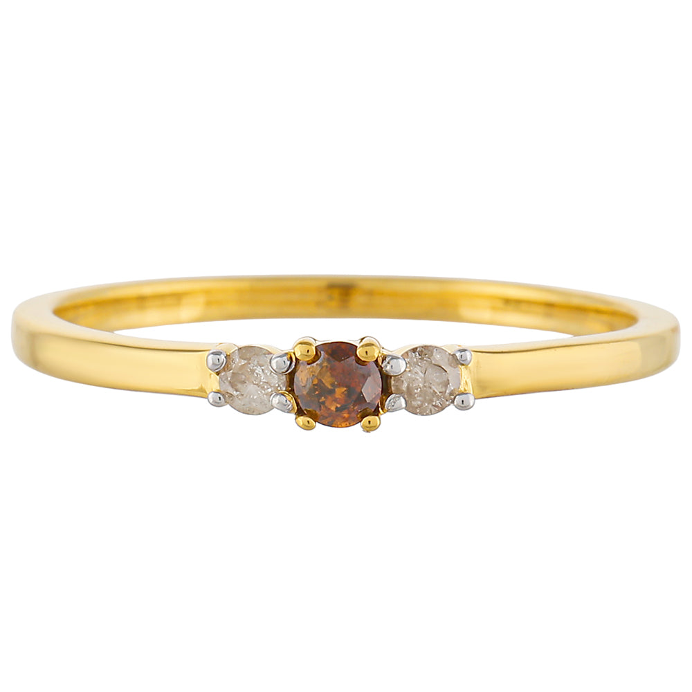 Anillo de Plata Bañada en Oro con Diamante Rojo y Diamante blanco