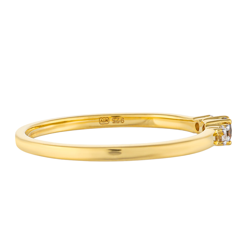 Anillo de Plata Bañada en Oro con Diamante Rojo y Diamante blanco 2 