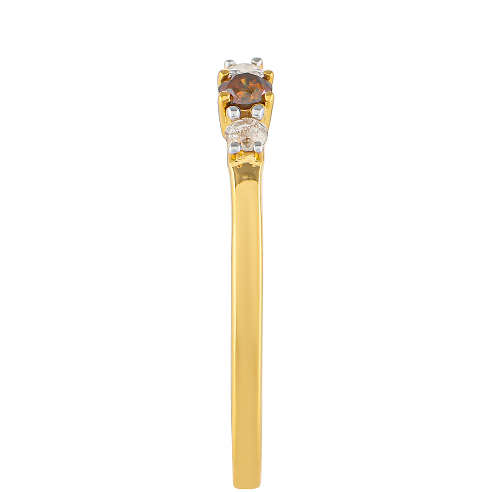 Anillo de Plata Bañada en Oro con Diamante Rojo y Diamante blanco 3 