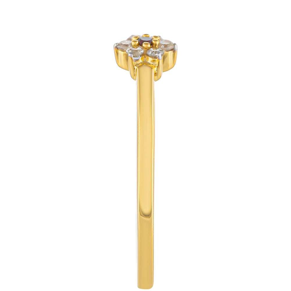 Anillo de Plata Bañada en Oro con Diamante Rojo y Diamante blanco 3 