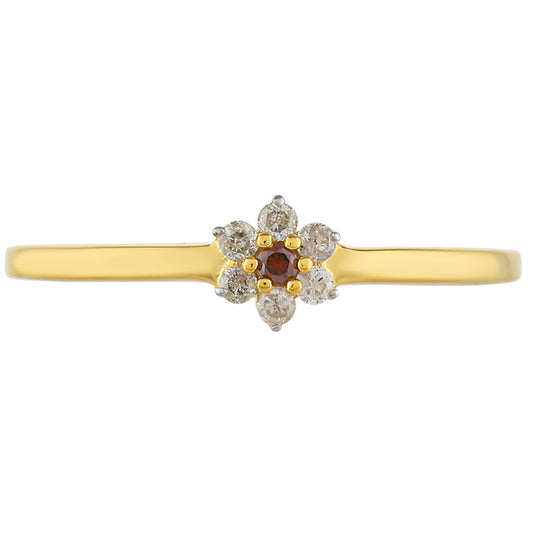Anillo de Plata Bañada en Oro con Diamante Rojo y Diamante blanco