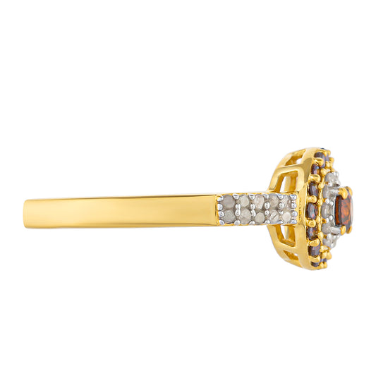 Anillo de Plata Bañada en Oro con Diamante Rojo y Diamante blanco