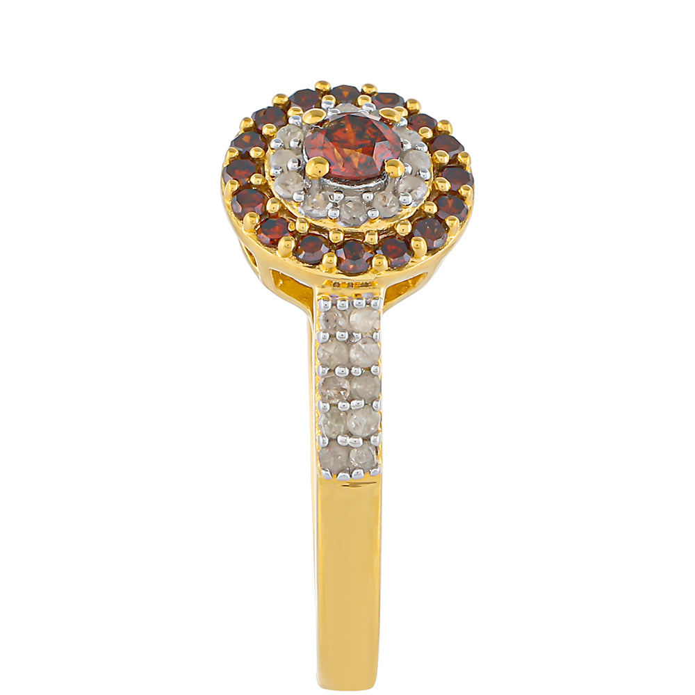 Anillo de Plata Bañada en Oro con Diamante Rojo y Diamante blanco