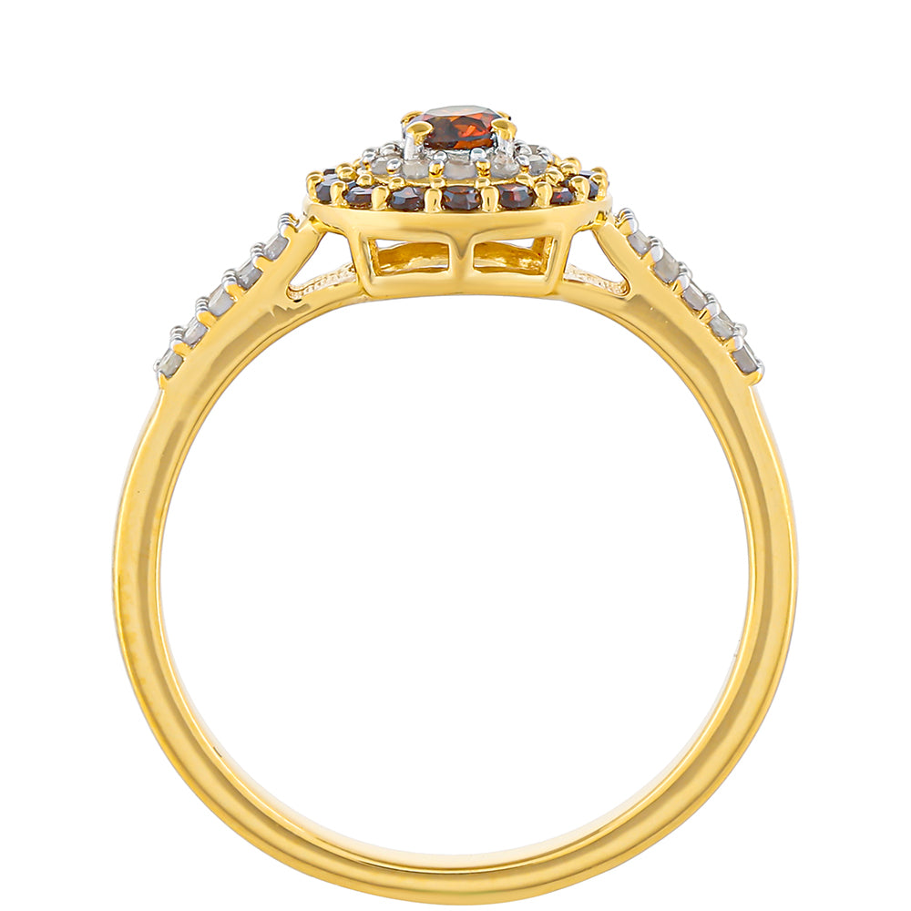 Anillo de Plata Bañada en Oro con Diamante Rojo y Diamante blanco 4 