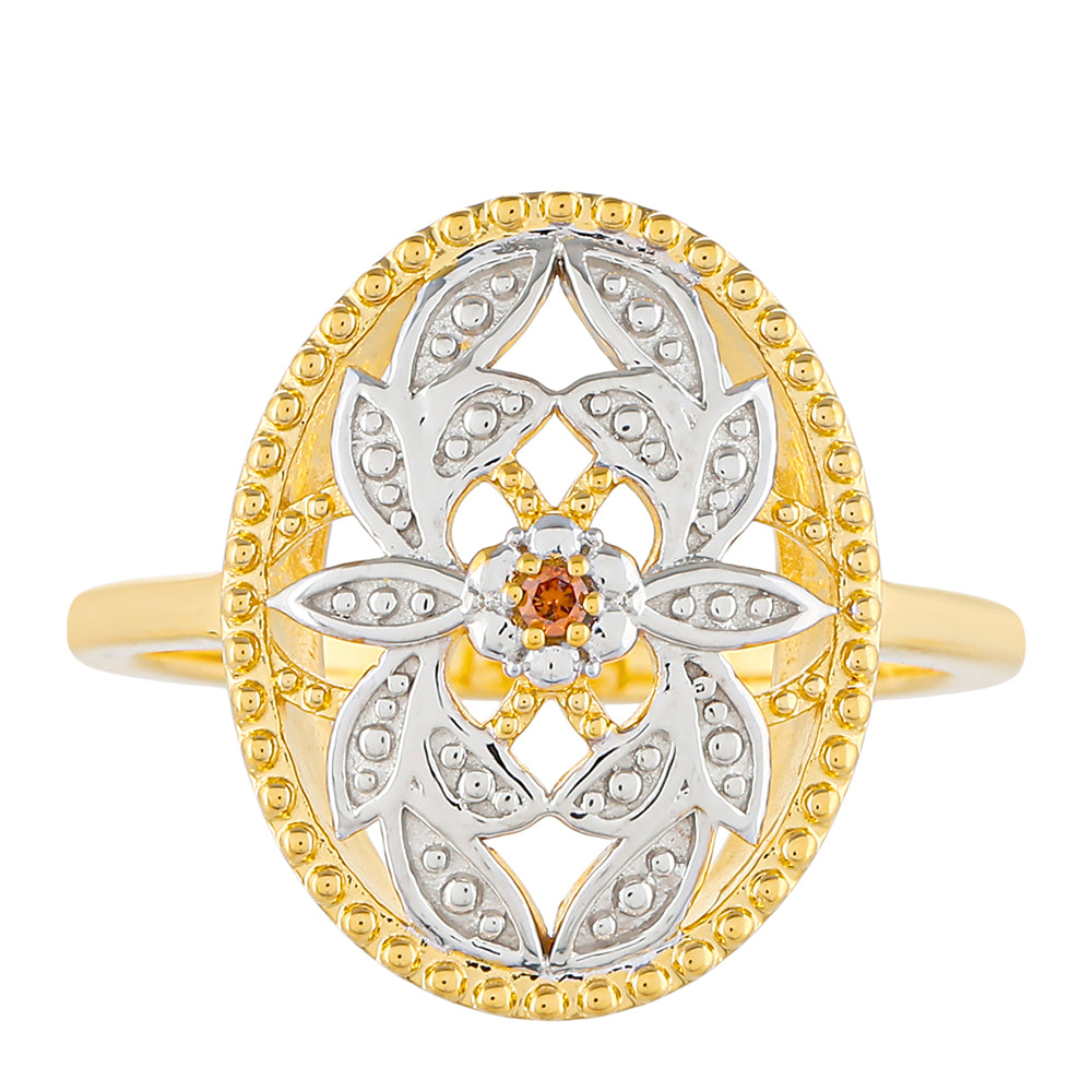 Anillo de Plata Bañada en Oro con Diamante Rojo 1 